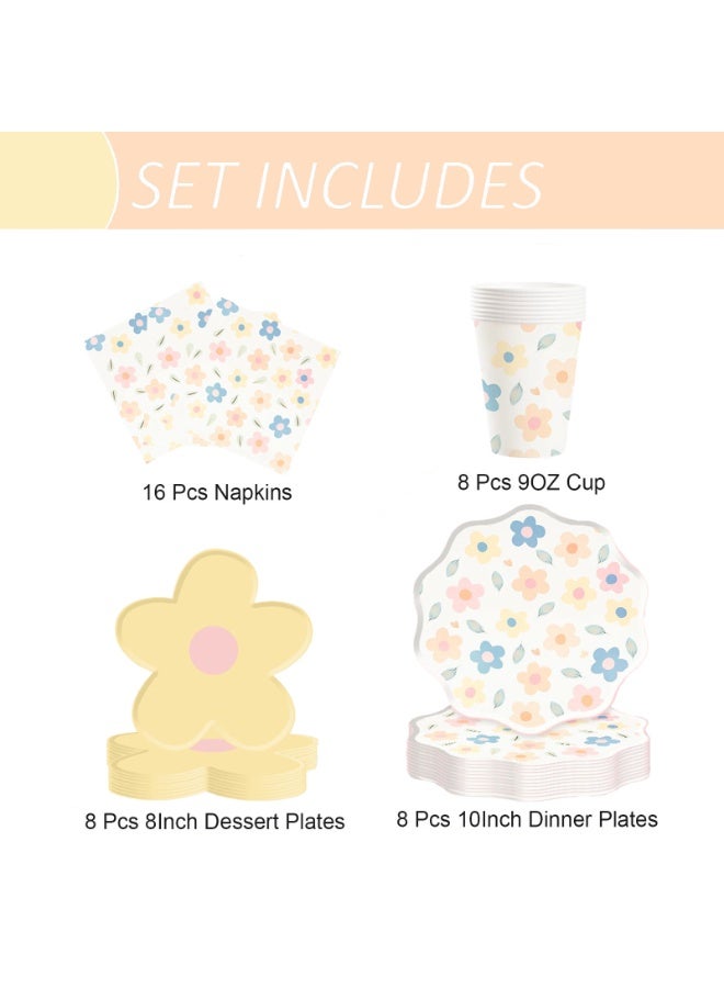 Home Smart Flower Series Dessert Plates (8" & 10.5"), Cups (9oz, 8 Pcs), Napkins (6.5" x 6.5", 16 Pcs) - Elegant Flower Series Set for Parties, Gatherings, Birthday and Special Occasions - Image 3